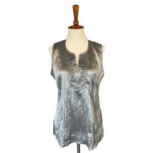 Rupees Shimmering Pleated Crinkle Sleeveless Top